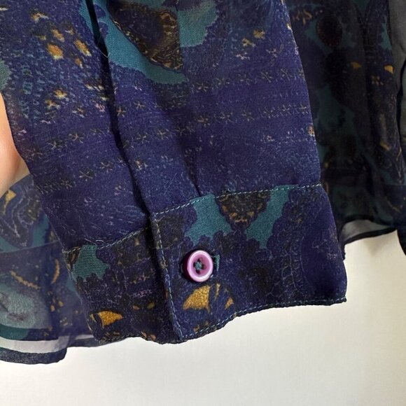 Ecote Urban Outfitters Blue Purple Paisley L/S Top Sheer, Size M - Picture 4 of 8